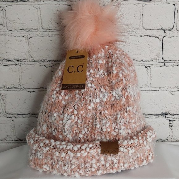 'C.C BEANIE' FLEECE~LINED POM-POM BEANIE ROSEA - Picture 5 of 16